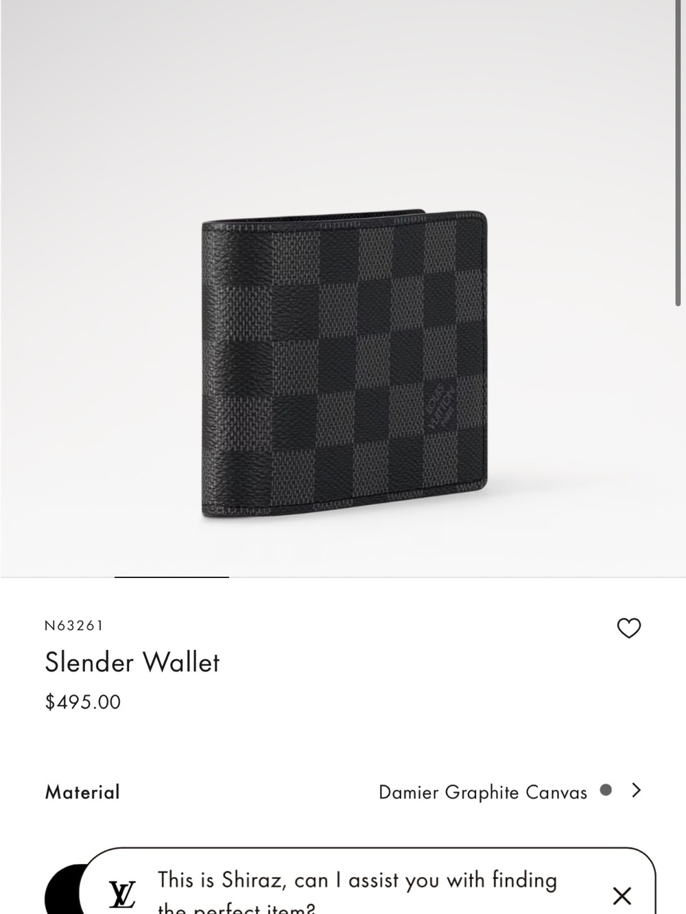 Louis Vuitton Black Damier Graphite Men's Bi-Fold Slender Wallet